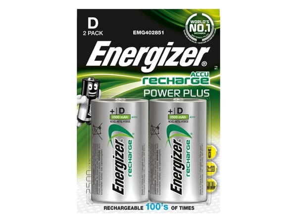 Energizer Accu Recharge Power Plus - Batteri 2 x D - NiMH - (ladbare) - 2500 mAh