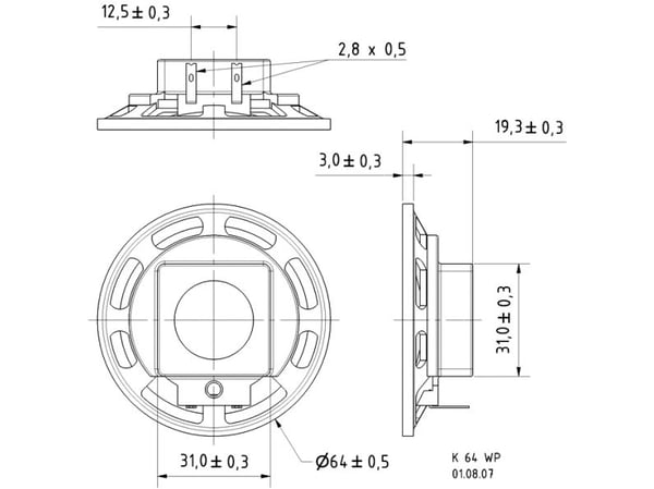 Visaton K 64 WP, komplett høyttalerdriver, 2 W, Oval, 3 W, 50 ohm (O), 200 - 15000 Hz
