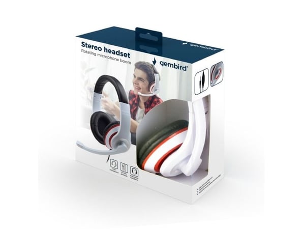 Gembird MHS-03-WTRDBK - Hodesett - full størrelse - kablet - 3,5 mm jakk - rød ring, svart, hvit
