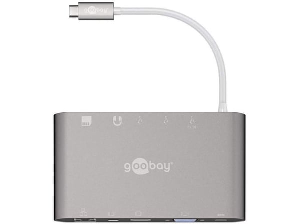 Goobay 62113, Koblet med ledninger (ikke trådløs), USB 3.2 Gen 1 (3.1 Gen 1) Type-C, 60 W, 1000 Mbit/s, Sølv, MicroSD (TransFlash), MicroSDHC, Micr...