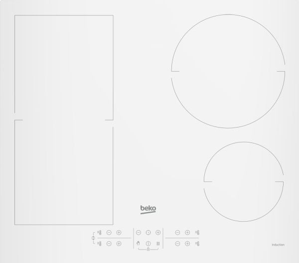 Beko HII64200FMTW, Hvit, Innebygget, 60 cm, Sonebasert induksjon, Glass, 4 zone(s)