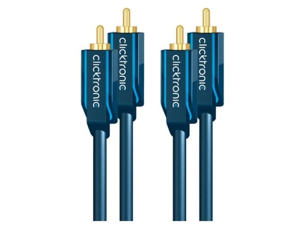 ClickTronic 10m Stereo Audio, 2 x RCA, Hankjønn, 2 x RCA, Hankjønn, 10 m, Blå, Gull ClickTronic 10m Stereo Audio, 2 x RCA, Hankjønn, 2 x RCA, Hankjønn, 10 m, Blå, Gull