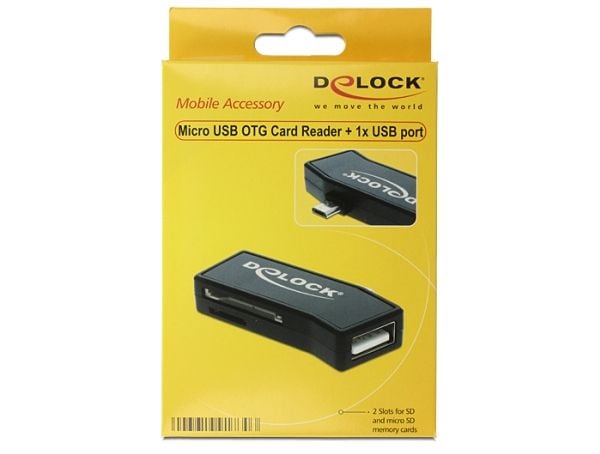 Delock Micro USB OTG kortinlukija + 1 x USB-portti - Kortinlukija (MMC, SD, microSD, SDHC, microSDHC, SDXC, microSDXC) - USB - USB