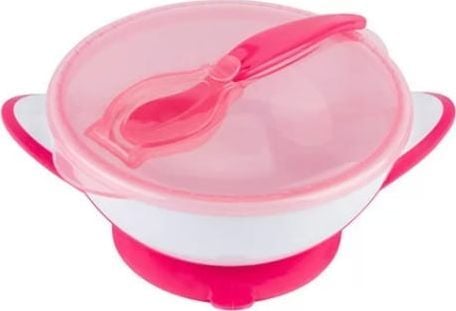 BabyOno barnskål med sugpropp och sked rosa Baby Ono