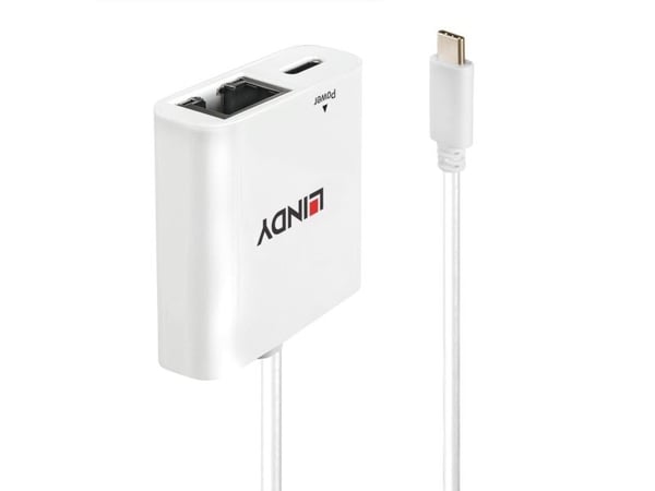 Lindy 43284 - USB-C til Ethernet-adapter - Nettverksadapter - USB-C - Gigabit Ethernet - Hvit