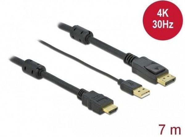 Delock - Video/lydkabel - HDMI, USB (kun strøm) hann til DisplayPort hann - 7 m - trippel beskyttelse - svart - 4K-støtte