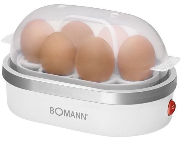 Bomann EK 5022 CB, 6 munaa, Hopea, Läpinäkyvä, Valkoinen, 400 W, 230 V, 50 Hz, 220 mm