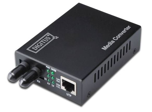 DIGITUS Professional DN-82010-1 - Fibermediekonverterare - 100Mb LAN - 10Base-T, 100Base-FX, 100Base-TX - RJ-45 / ST-läge (multi-mode) - upp till 2...