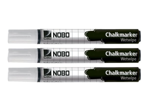 Nobo Chalkmaker - Markering - för glas - vit (paket om 3) - för P/N: 31630492, 31630495, 31630496, QBDC6045, QBDC9055, QBPE1290, QBPE1812, QBPE9060
