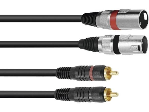 Omnitronic 3022522B, 2 x XLR (3-pin), Hankjønn, 2 x RCA, Hankjønn, 1 m, Svart