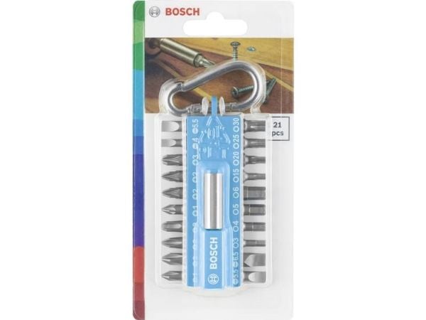 Bosch BITSSÆT MED KARABINHAGE 21DELE LYSBLÅ
