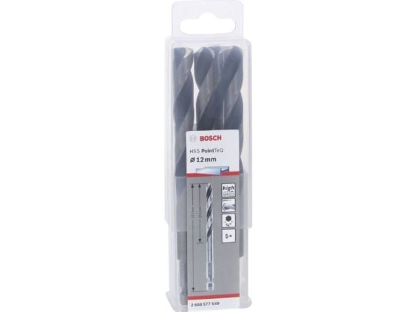 Bosch HSS PointTeQ - Bor - for metall - bor - 5 deler - 12 mm - heksagonal - lengde: 151 mm