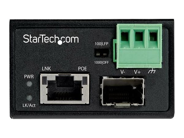 Startech PoE+ Industrial Fiber to Ethernet Media Converter 30W, SFP to RJ45, Singlemode/Multimode Fiber Optic to Copper Gigabit Ethernet, Mini/Comp...