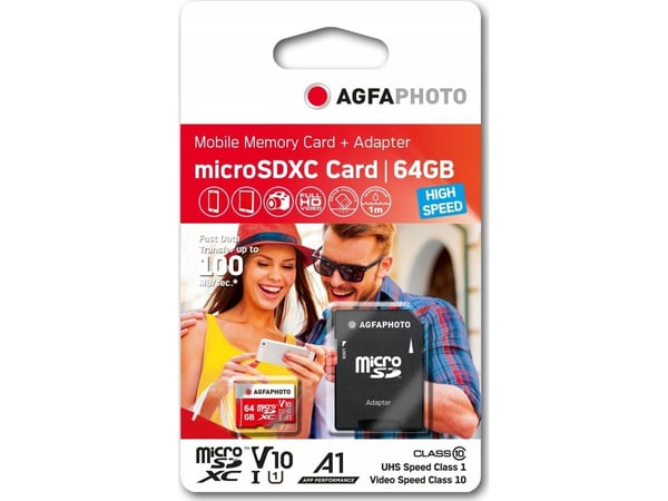 AgfaPhoto kortti Agfa Micro Sdxc 64gb 100mb/s U1 V10 kortti + sovitin