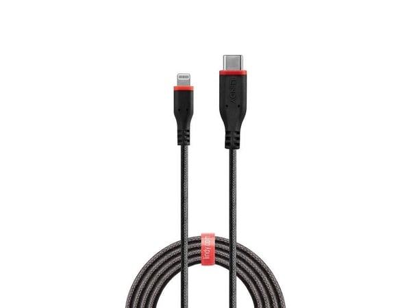 Lindy 31285, 0,5 m, Lightning, USB C, Hankjønn, Hankjønn, Svart