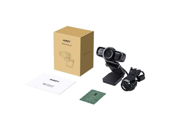 AUKEY Webcam PC-LM3, 1080P Full HD-oppløsning, dobbel støydempende mikrofon, USB 2.0-port, autofokus, inkl. klips