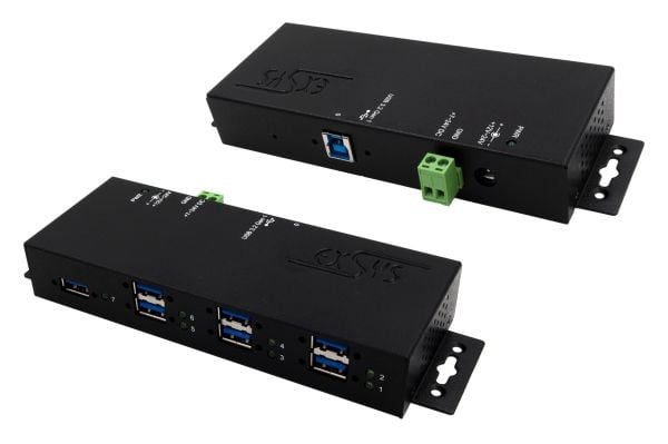EXSYS EX-1517HMVS, USB 3.2 Gen 1 (3.1 Gen 1) Typ-A,USB Typ-B, 5000 Mbit/s, svart, metall, strömförsörjning, Taiwan