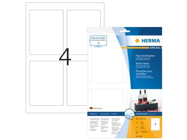 HERMA Special - Høyblank - selv-adhesiv - hvit - 90 x 120 mm 40 etikett(er) (10 ark x 4) flaskeetiketter