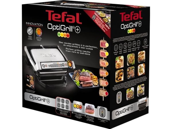 Tefal OptiGrill+, Hopea, Suorakulmainen, Anturi, Ritilä, 600 cm², 300 x 200 mm
