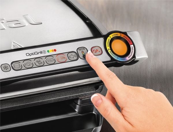 Tefal OptiGrill+, Hopea, Suorakulmainen, Anturi, Ritilä, 600 cm², 300 x 200 mm