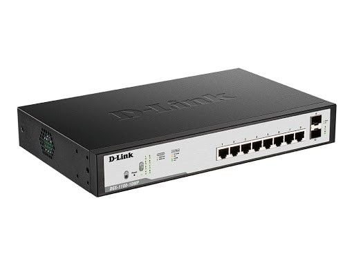 D-Link DGS 1100-10MPV2 - Switch - smart - 8 x 10/100/1000 (PoE) + 2 x Gigabit SFP - rackmonterbar - PoE (130 W)