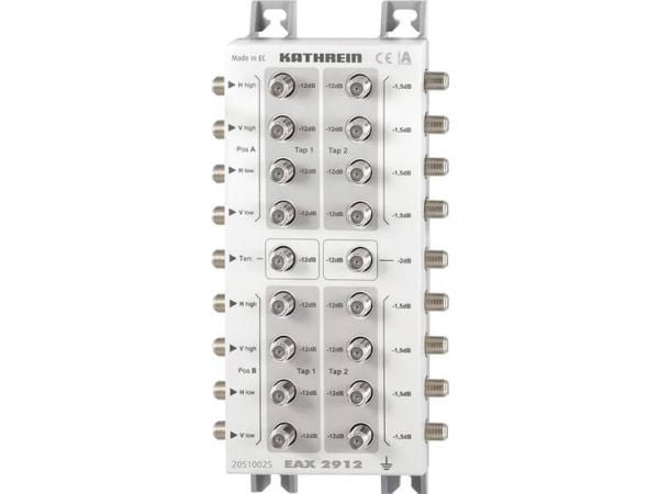 Kathrein EAX 2912, 5 - 2150 MHz, Harmaa, Valkoinen, F-type, 1 x terrestrial + 8 x Sat-IF, 112 mm, 54,5 mm
