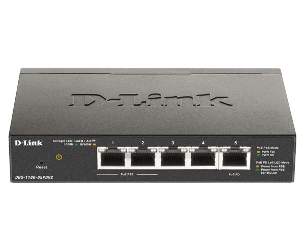 D-Link DGS 1100-05PDV2 - Switch - smart - 5 x 10/100/1000 (2 PoE) - stasjonær - PoE (18 W)