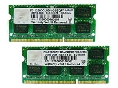 G.Skill SQ Series - DDR3 - sett - 4 GB: 2 x 2 GB - SO DIMM 204-pin - 1600 MHz / PC3-12800 - CL9 - 1.5 V - ikke-bufret - ikke-ECC