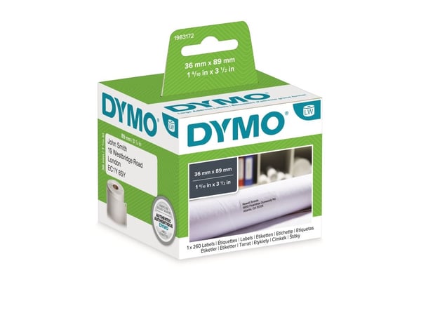DYMO LabelWriter Large - Selvklebende - hvit - 89 x 36 mm 260 etikett(er) (1 rull(er) x 260 adresseetiketter)
