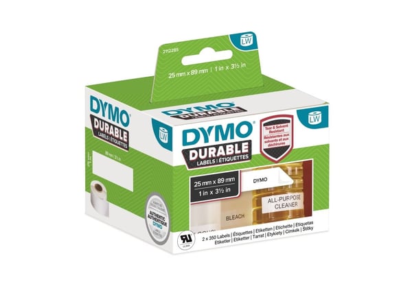 DYMO LabelWriter - Polypropylen (PP) - sterkt adhesiv - 89 x 25 mm 700 etikett(er) (2 rull(er) x 350) merkelapper - for DYMO LabelWriter 310, 315, ...