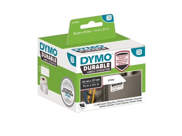 DYMO - Polypropylen (PP) - sterkt adhesiv - svart på hvitt - 32 x 57 mm 800 etikett(er) (1 rull(er) x 800) merkelapper - for DYMO LabelWriter 310, ...