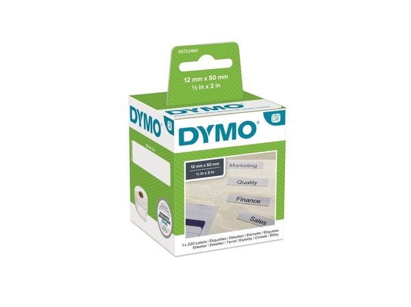 Etikett för hängande mappar Dymo LabelWriter, 50 x 12 mm, rulle med 220 etiketter