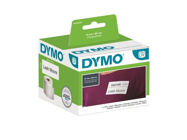 DYMO LabelWriter - Hvit - 89 x 41 mm 300 etikett(er) (1 rull(er) x 300) etiketter til navneplater - for DYMO LabelWriter DYMO LabelWriter - Hvit - 89 x 41 mm 300 etikett(er) (1 rull(er) x 300) etiketter til navneplater - for DYMO LabelWriter