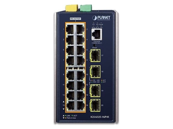 PLANET IGS-6325-16P4S, Håndtert, L3, Gigabit Ethernet (10/100/1000), Full tosidig, Strøm over Ethernet (PoE), Kan monteres på vegg