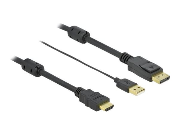 Delock - Video/lydkabel - HDMI, USB (kun strøm) hann til DisplayPort hann - 7 m - trippel beskyttelse - svart - 4K-støtte