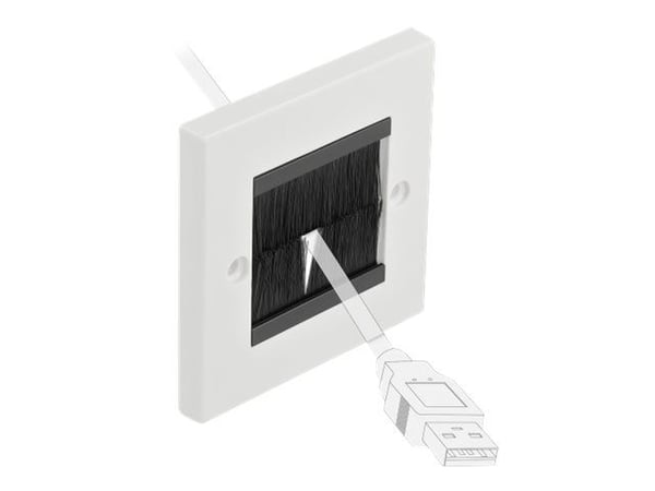 Delock Cable Management Cover 86 x 86 mm with black Brush Strips - Cable management panel cover - väggmontering - vit