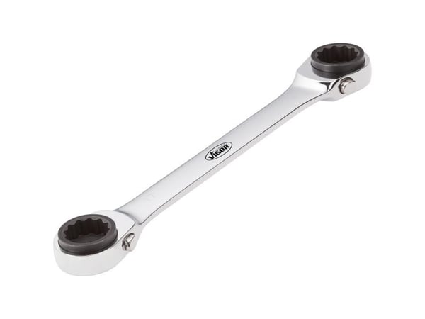 Vigor Doppel-Ratschen-Ringschlüssel, Hakenøkkel, Kromfarget, Rustfritt stål, Rett, 10,13,17,19 mm, 220 mm
