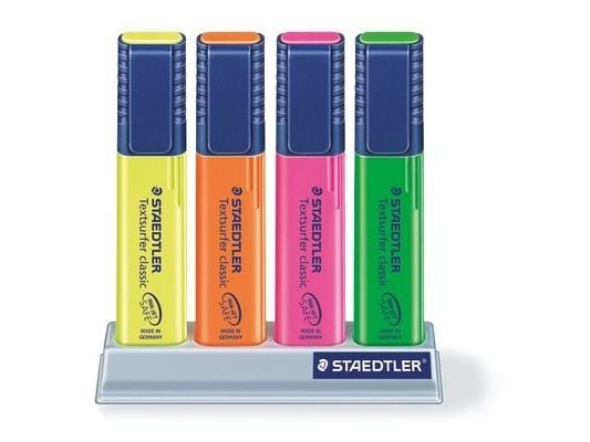 Staedtler Textsurfer classic 364, 4 styck, Grön, Orange, Rosa, Gul, Mejselspets, Grön, Orange, Gul, Rosa, 1 mm, 5 mm
