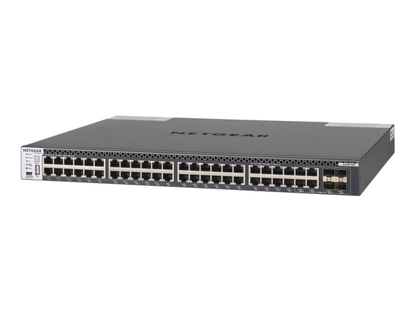 NETGEAR M4300-48X - Switch - L3 - Administrerad - 48 x 10 Gigabit Ethernet + 4 x delad 10 Gigabit SFP+ - främre till bakre luftflöde - rackmonterbar