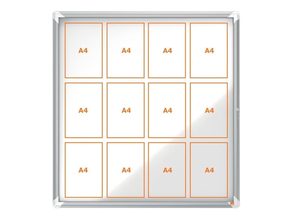 Nobo - Innbygd oppslagstavle - veggmonterbar - 944 x 907 mm - 12 x A4 - metall - magnetisk - utendørs - hvit