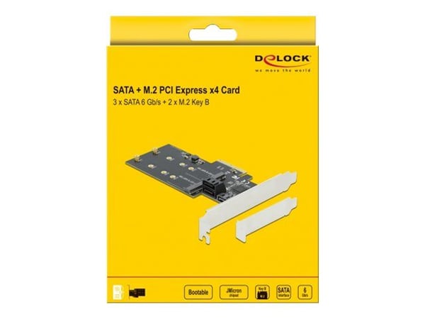 Delock 3 port SATA and 2 slot M.2 Key B PCI Express x4 Card - Low Profile Form Factor - Diskkontroller - M.2 - M.2 Card / SATA 6Gb/s - lav profil -...