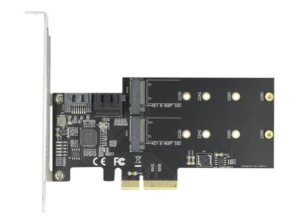 Delock 3 port SATA and 2 slot M.2 Key B PCI Express x4 Card - Low Profile Form Factor - Diskkontroller - M.2 - M.2 Card / SATA 6Gb/s - lav profil -...