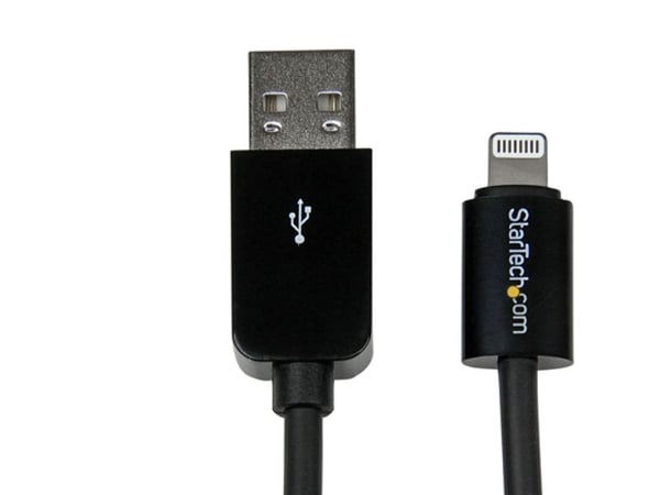 Startech 3m (10ft) Long Black Apple® 8-pin Lightning Connector to USB Cable for iPhone / iPod / iPad - Charge and Sync Cable (USBLT3MB) - Lightning...