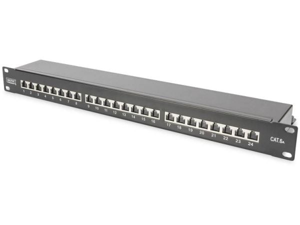 DIGITUS Professional DN-91624S-EA-B - Koblingspanel - CAT 6a - STP - RJ-45 X 24 - svart, RAL 9005 - 1U - 19"