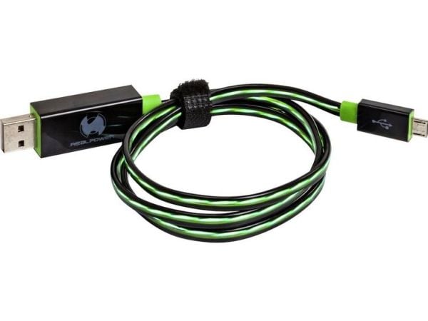 RealPower USB A/Micro-USB B 0.75m, 0,75 m, USB A, Micro-USB B, USB 2.0, Hankjønn/hankjønn, Sort, Grønn