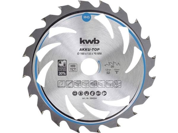 kwb 586154, Sponplate, Glassfiberarmert plast, Tre, 18,4 cm, 1,6 cm, Wolframkarbidspiss (TCT), 1,2 mm, 1,8 mm