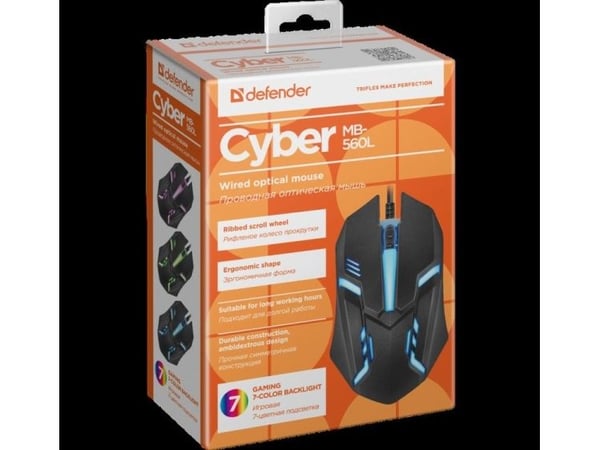 Defender Cyber MB-560L - Mus - ergonomisk - høyre- og venstrehåndet - optisk - 2 knapper - kablet - USB - svart
