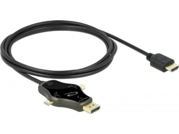 Delock 3 in 1 - Video adapter - DisplayPort, Mini DisplayPort, USB-C hann til HDMI hann - 1.75 m - antrasitt - 4K-støtte