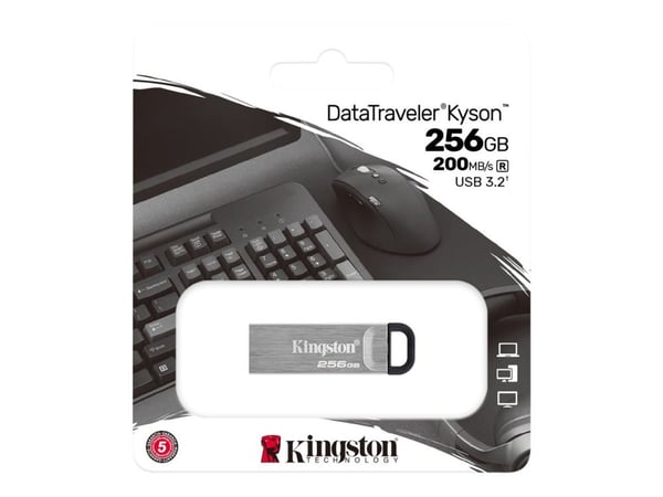 Kingston Technology DataTraveler 256 Gt Kyson USB flash-muistitikku, 256 GB, USB A-tyyppi, 3.2 Gen 1 (3.1 Gen 1), 200 MB/s, Ilman suojusta, Hopea