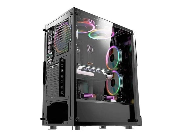 Xilence Performance C X5 - Mid tower - ATX - sidepanel med vindu (herdet glass) - ingen strømforsyning (ATX) - svart pulverjakke - USB/lyd